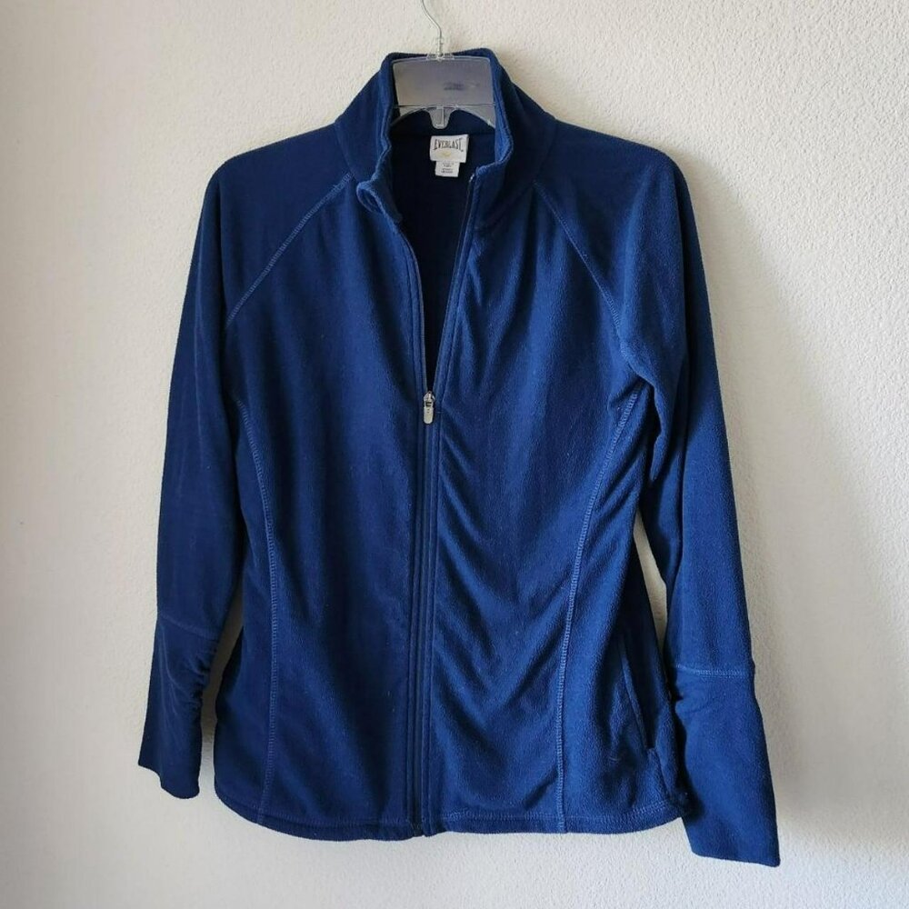 EVERLAST blue fleece full zip long sleeve top Sz S/M workout yoga tennis preppy